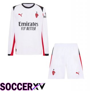 AC Milan Kids Away Soccer Jersey Long sleeve White 2025/2026