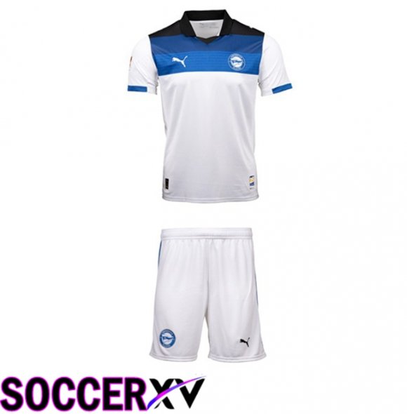 Deportivo Alaves Kids Away Soccer Jersey White Blue 2025/2026