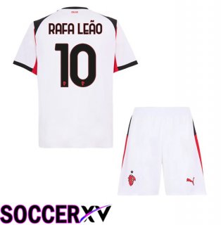 AC Milan (Rafa Leão 10) Kids Away Soccer Jersey White 2025/2026