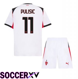 AC Milan (Pulisic 11) Kids Away Soccer Jersey White 2025/2026