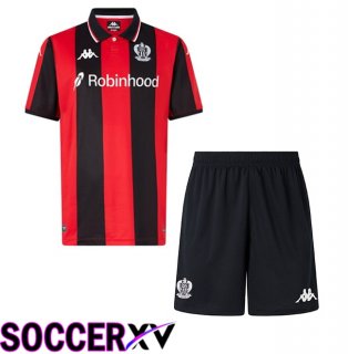 OGC Nice Kids Home Soccer Jersey Red Black 2025/2026