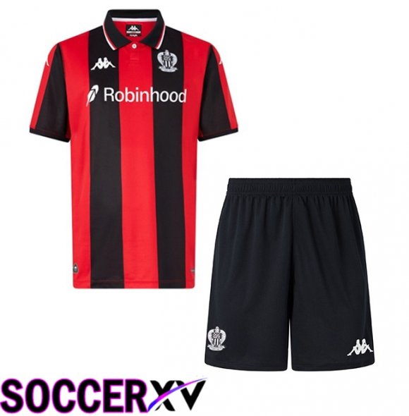 OGC Nice Kids Home Soccer Jersey Red Black 2025/2026