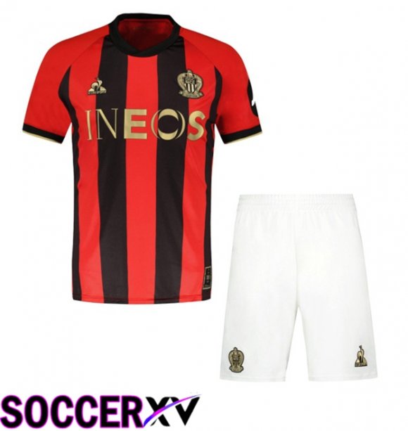 OGC Nice Kids Home Soccer Jersey Red Black 2024/2025