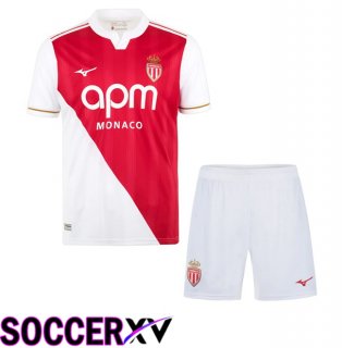 AS Monaco Kids Home Soccer Jersey White Red 2025/2026