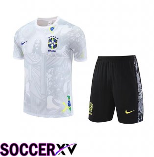 Brésil Kids Training T Shirt White Grey 2025 2026