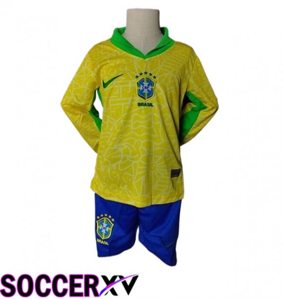 Brazil Kids Home Soccer Jersey Long sleeve 2024/2025