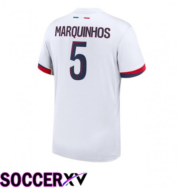 Paris PSG (Marquinhos 5) Away Soccer Jersey White 2024/2025