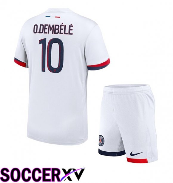 Paris PSG (O.Dembélé 10) Kids Away Soccer Jersey White 2024/2025