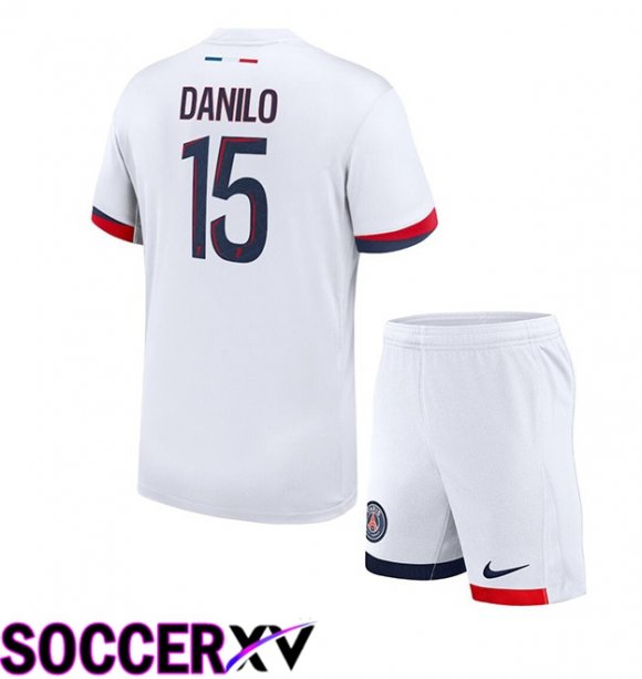 Paris PSG (Danilo 15) Kids Away Soccer Jersey White 2024/2025