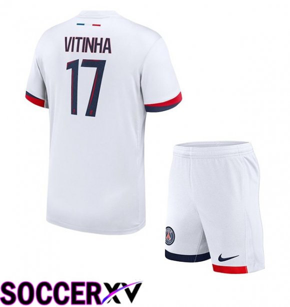 Paris PSG (Vitinha 17) Kids Away Soccer Jersey White 2024/2025