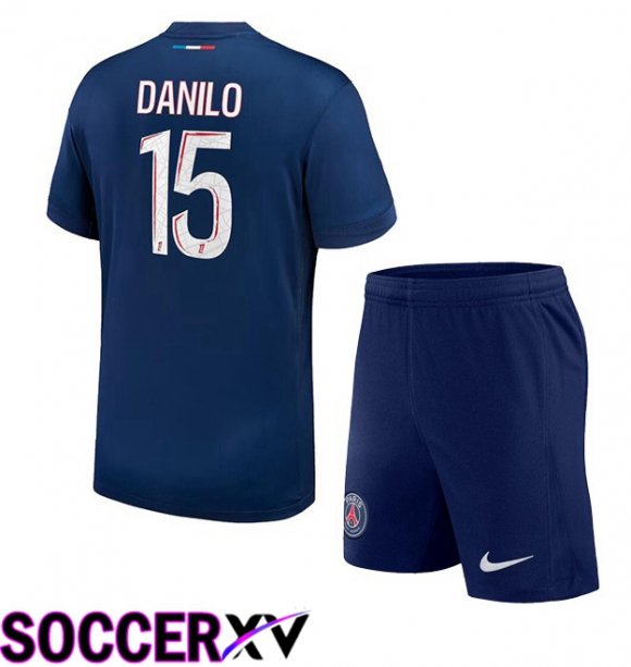 Paris PSG (Danilo 15) Kids Home Soccer Jersey Blue Royal 2024/2025