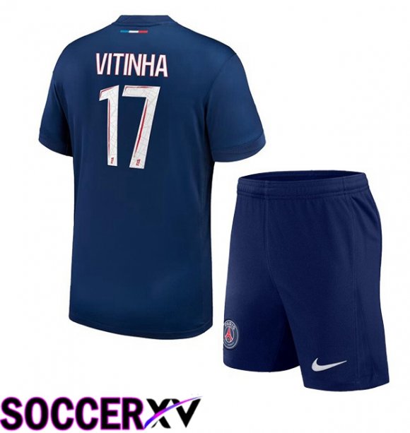 Paris PSG (Vitinha 17) Kids Home Soccer Jersey Blue Royal 2024/2025