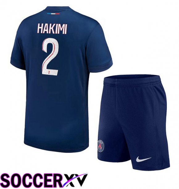 Paris PSG (Hakimi 2) Kids Home Soccer Jersey Blue Royal 2024/2025