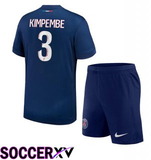 Paris PSG (Kimpembe 3) Kids Home Soccer Jersey Blue Royal 2024/2025