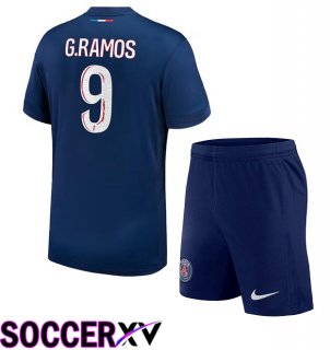 Paris PSG (G.Ramos 9) Kids Home Soccer Jersey Blue Royal 2024/2025