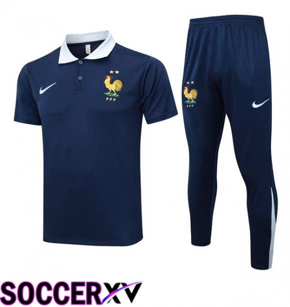 France Soccer Polo + Training Pants Blue Royal 2024/2025