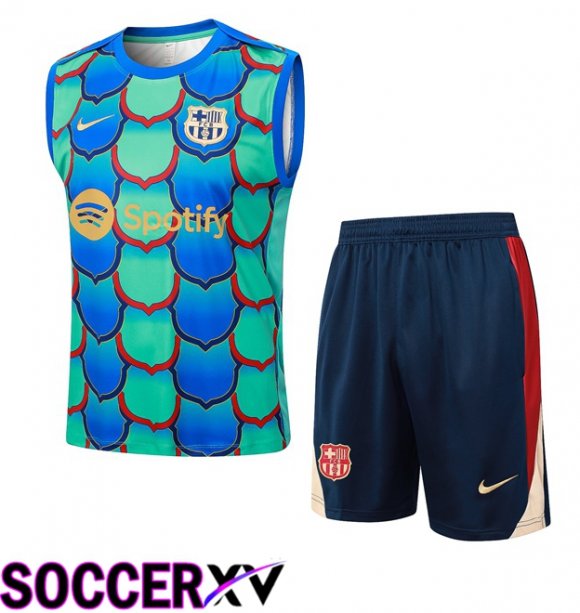 FC Barcelona Soccer Vest + Shorts Green Blue 2024/2025