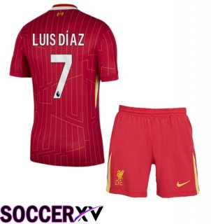 FC Liverpool (LUIS DÍAZ 7) Kids Home Soccer Jersey Red 2024/2025