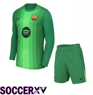 FC Barcelona Kids Goalkeeper Soccer Jersey Long sleeve Green 2025/2026