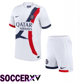 Paris PSG Kids Away Soccer Jersey White 2025/2026