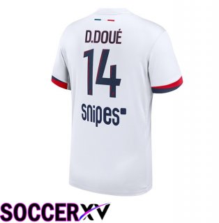 Paris PSG (D. Doué 14) Away Soccer Jersey White 2025/2026