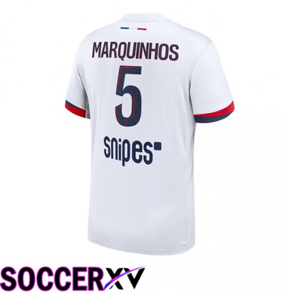Paris PSG (Marquinhos 5) Away Soccer Jersey White 2025/2026