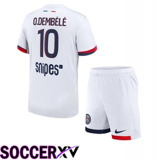 Paris PSG (O. Dembélé 10) Kids Away Soccer Jersey White 2025/2026