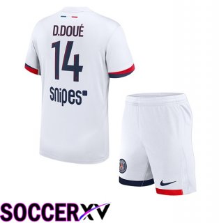 Paris PSG (D. Doué 14) Kids Away Soccer Jersey White 2025/2026