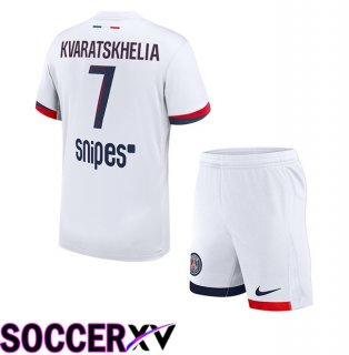Paris PSG (Kvaratskhelia 7) Kids Away Soccer Jersey White 2025/2026