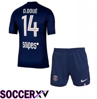 Paris PSG (D. Doué 14) Kids Home Soccer Jersey Blue Royal 2025/2026
