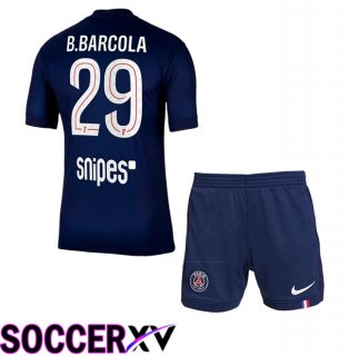 Paris PSG (B.Barcola 29) Kids Home Soccer Jersey Blue Royal 2025/2026