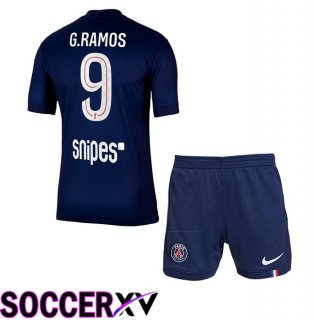 Paris PSG (G. Ramos 9) Kids Home Soccer Jersey Blue Royal 2025/2026