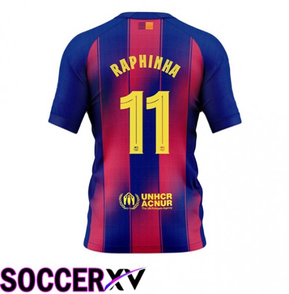 FC Barcelona (RAPHINHA 11) Home Soccer Jersey Blue Red 2025/2026