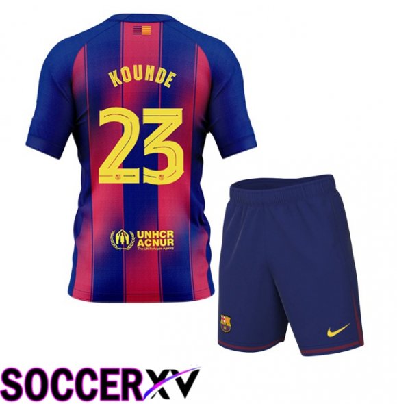 FC Barcelona (KOUNDE 23) Kids Home Soccer Jersey Blue Red 2025/2026