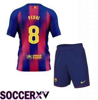FC Barcelona (PEDRI 8) Kids Home Soccer Jersey Blue Red 2025/2026