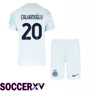 Inter Milan (ÇALHANOĞLU 20) Kids Away Soccer Jersey White Blue 2025/2026