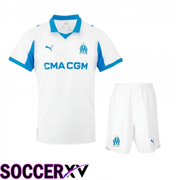 Marseille OM Home kit Soccer Jersey + Shorts 2025 2026