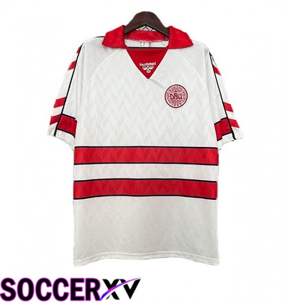 Denmark Retro Away Soccer Jersey White 1988