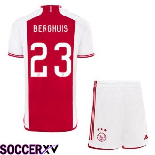 AFC Ajax (Berghuis 23) Kids Soccer Jersey Home Red White 2023/2024