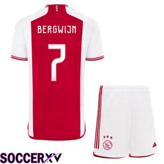 AFC Ajax (Bergwijn 7) Kids Soccer Jersey Home Red White 2023/2024