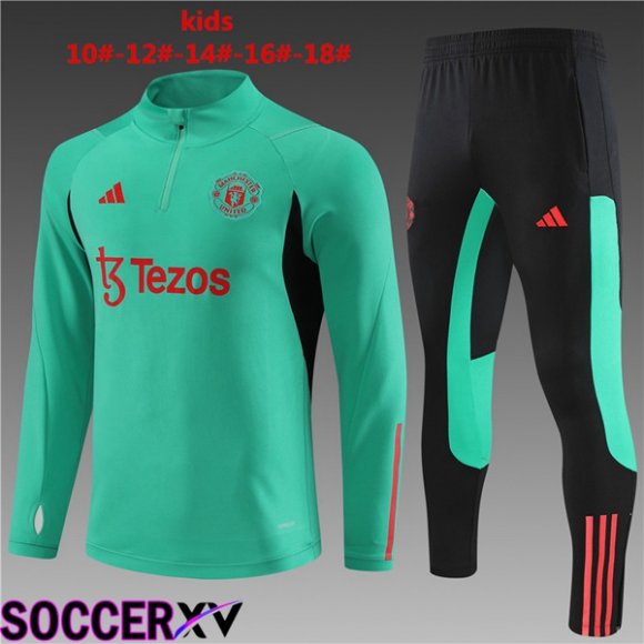 Manchester United Kids Training Tracksuit Suit Green 2023/2024