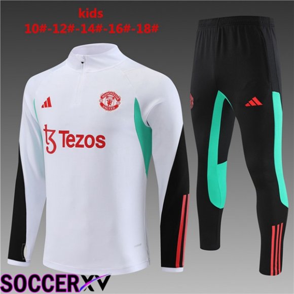 Manchester United Kids Training Tracksuit Suit White 2023/2024