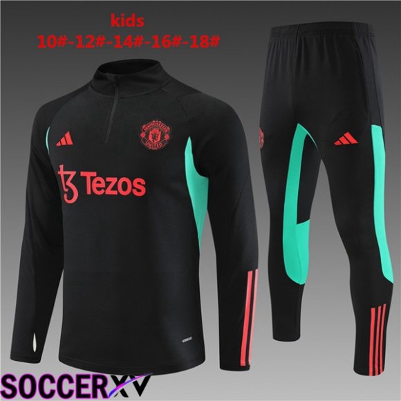 Manchester United Kids Training Tracksuit Suit Black 2023/2024