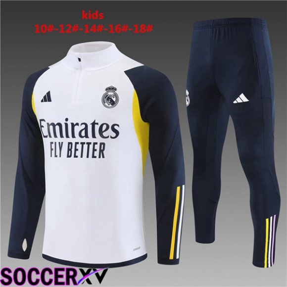 Real Madrid Kids Training Tracksuit Suit White 2023/2024