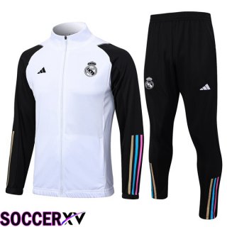 Real Madrid Training Jacket Suit White Black 2023/2024