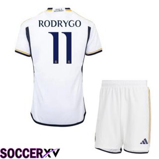 Real Madrid (Rodrygo 11) Kids Soccer Jersey Home White 2023/2024