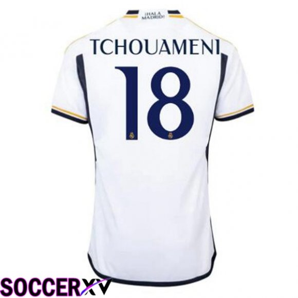 Real Madrid (Tchouameni 18) Soccer Jersey Home White 2023/2024