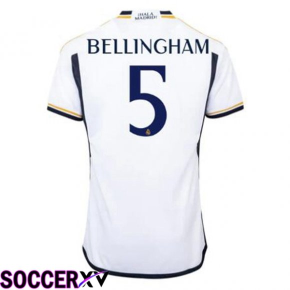 Real Madrid (Bellingham 5) Soccer Jersey Home White 2023/2024