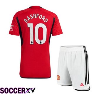 Manchester United (Rashford 10) Kids Soccer Jersey Home Red 2023/2024