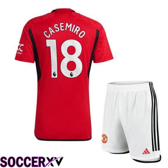 Manchester United (Casemiro 18) Kids Soccer Jersey Home Red 2023/2024